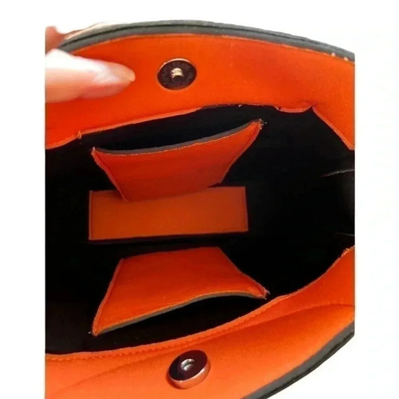 K Carroll neoprene messenger bag, orange with guitar strap, water resistant NWT - Picture 3 of 4